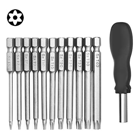 11 Pack Torx Head Screwdriver Bit Set,DanziX 1/4 inch Hex Shank T-6-T40 S2 Steel 3 Inch Long Security Tamper Proof Screwdriver Drill Tool Kit with 1 Manual Handle Cover