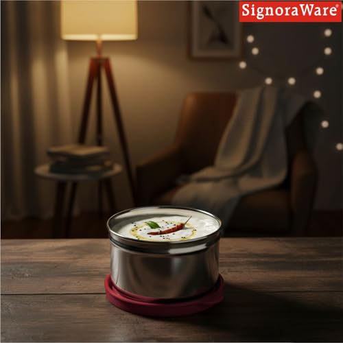 Image of Signora Ware Mini Fresh Stainless Steel Small Container | Airtight & Leakproof | Compact & Travel-Friendly | Easy to Carry | Perfect for Office, School & Home Use (170ml | Red)