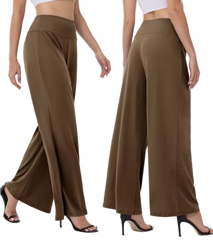 Image of ZOOSIXX Wide Leg Palazzo Pants for Women - High Waist Casual Beach Lounge Pants Loose Flowy Pants Stretchy Trousers