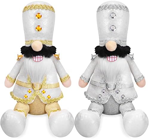 Christmas Gnomes Plush Nutcracker Christmas Decorations Dolls - 2 Pack Gold Silver Soldier Nutcracker Figures Christmas Nutcracker Decor for Home - Christmas Party Decor Holiday Xmas Gifts for Kids