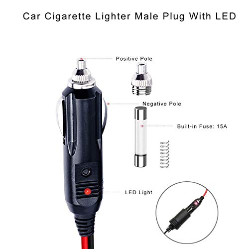 Image of 12V Cigarette Lighter Extension Cord 12FT -Car Charger Cigar Lighter Male Plug to Female Socket 16AWG Heavy Duty Extension Cable with LED Lights Extender for Air Compressor Pump and Tire Inflator 15A