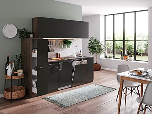 Respekta Oliver Küchenzeile, Holzwerkstoff, Grau, 225 cm