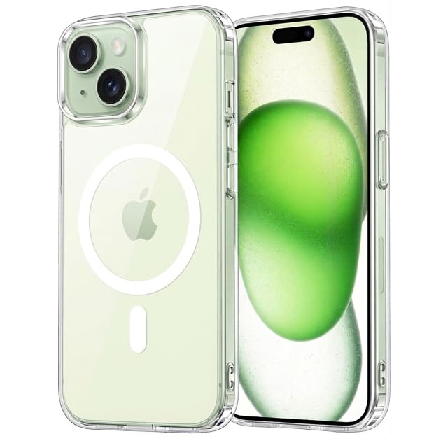 Image of Elzzi Clear Transparent Magsafe Cover for iPhone 15 Plus Case (Compatible with Mag-Safe) Non Yellowing Non Slippery Shockproof Phone Case