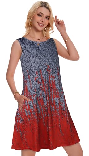 Image of Summer Dresses for Women Beach Boho Sleeveless Vintage Floral Flowy Pocket Tshirt Tank Sundresses 2026