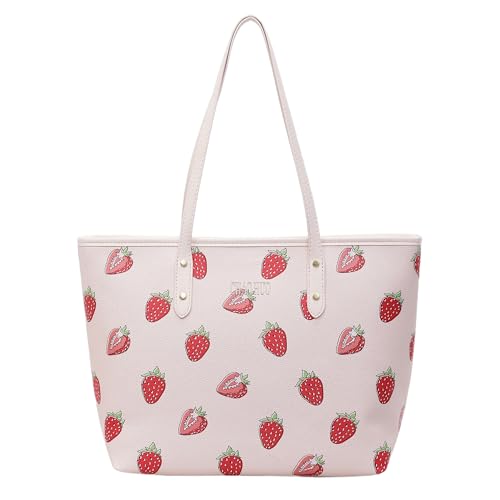 Image of hibear Cherry Print Tote Bag for Women Bow Shoulder Handbag Trendy Faux Leather Top-Handle Bag with Cherry Accessories