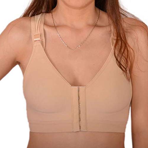 Women Post-Surgery Front Closure Brassiere Sports Bra with Adjustable Straps Wirefree Racerback Workout Sports Bra