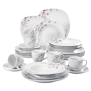 VEWEET 30-delige porseleinen dinerset met koffiekopjes 175 ml, schotel, dessertbord, dinerbord en soepbord, full service voor 6 personen
