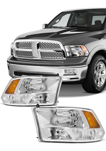 AXLAHA for 2009-2018 Dodge Ram Headlights Assembly compatible with 2009-2018 Dodge Ram 1500 2010-2018 Dodge Ram 2500/3500 Chrome Housing Amber Reflector Driver and Passenger Side