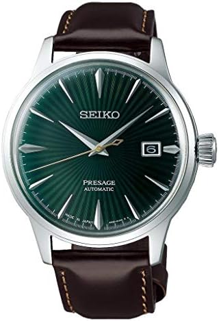 Seiko Presage Leather Band Analog Watch for Men Green Dial SRPD37J1, green, strap