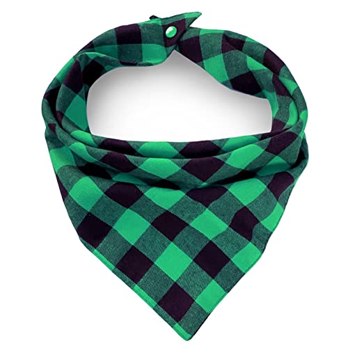 Christmas Plaid Dog Bandana with Button, Fall Dual Layer Soft Cotton Triangle Dog Scarf Kerchief Washable Girl Boy Dog Bandanas Adjustable Accessories for Small Medium Large Extra Large Dog Puppy Pet