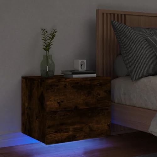 Juroupi Mesita de Noche de Pared con Luces LED mesitas de Noche Dormitorio Bedside Table mesita Noche Roble Ahumado - 836820