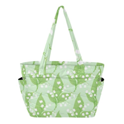 Bolsa de mano verde Lily Of Valley de lona ligera con bolsillos para trabajo