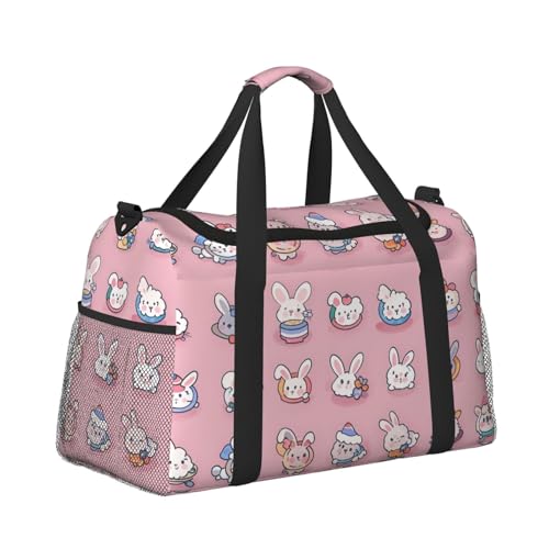 Charming Bunny Print Travel Duffel Bag for Men & Women, Foldable Travel Bags and Spacious Weekender Tote Bag for Storage Toiletry Luggage Personal Item3