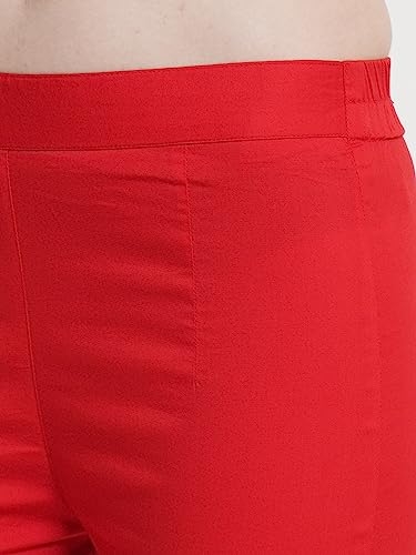 Image of POPWINGS Women Casual White Bottom Lace Cotton Trouser