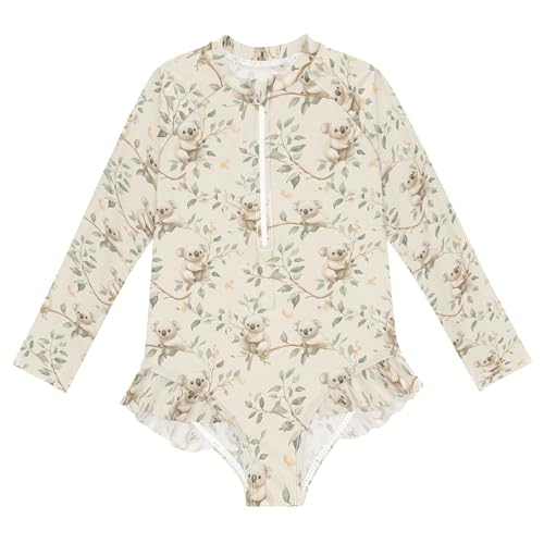 Cute Koala Girls Long Sleeve Rashguard Swimsuit UV Protection One-Piece Swimwear Bathing Suit B0404139