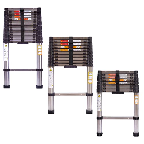 Escalera telescópica de extensión de 3,8 m, escalera plegable de acero inoxidable, capacidad de carga de 330 libras, estándar EN131, escalera compacta portátil para proyectos de bricolaje en el hogar,