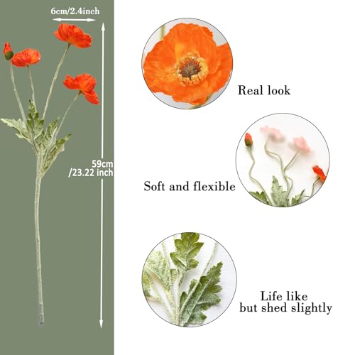 Image of 5Pcs Poppy Flowers Artificial Poppy for Home Decor(Mixed Colors)