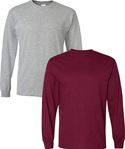 Image of Gildan - DryBlend 50 /50 Long Sleeve T-Shirt 2-Pack 8400-2XL-SportGrey-Maroon