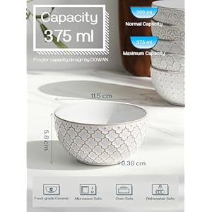 Dowan ice cream bowls 12 oz small bowls set of 6 45 inch ceramic embossment stoneware bowls kitchen decorhousewarming gift white bowls set for dessert fruits snack dishwasher microwave safe  urban country home decor