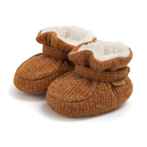 Baby Boys Girls Thermal Cotton Booties Non Skid Soft Sock Boots Infant Slippers Newborn First Walker Crib Shoes Brown 13CM
