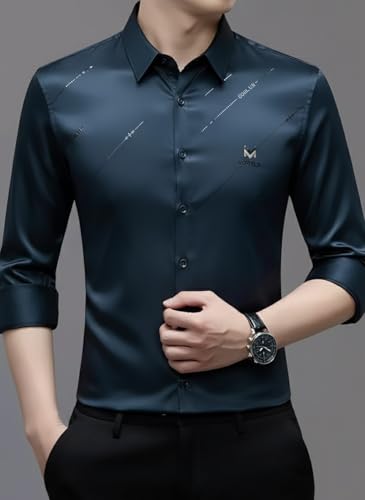 Image of IndoPrimo Men's Premium Satin Shirt for Party, Formal & Casual Wear - Stylish Designer Full Sleeve Shirt for Men