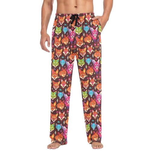 Mens Cotton Pajama Pants Sleep Lounge Pj Bottoms Sleepwear with Pockets Drawstring S Fox Face