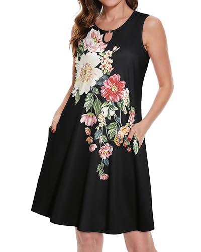 Image of Summer Dresses for Women 2026 Casual Sleeveless Sundress Floral Loose Fit Beach Cover Up with Pocket
