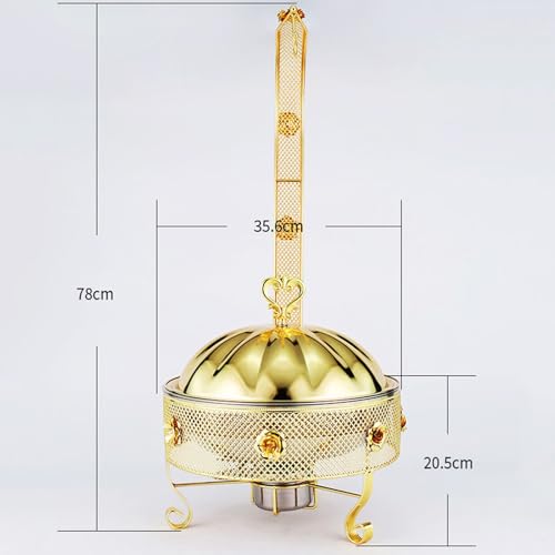 Gold Buffet Server Warmer, 6L Vassoio in Acciaio Inossidabile con Coperchio, riscaldatore per Alimenti per Banchetti Party Hotel Restaurant, Elegante Set di Piatti da Tavolo