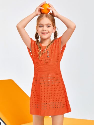 Image of Haloumoning Girls Crochet Swim Beach Cover Up Kids Fashion Button Short Sleeve Swimsuits Cover Ups 5-14 Years