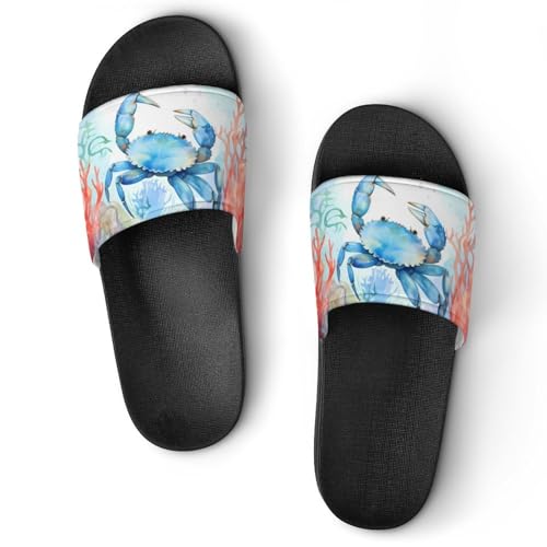 Crab And Corals Watercolor House Sandals Non-Slip Bathroom Slippers Beach Summer Shoes for Men Women