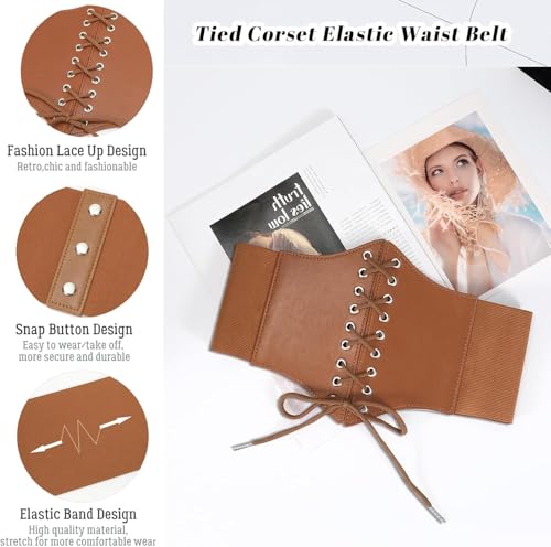 MOLERFO Women’s Elastic Costume Waist Belt Lace-up Tied Waspie Corset Belts for Women4