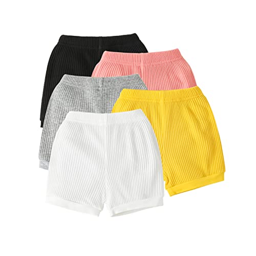 Image of U·nikaka Unisex Toddler Baby Shorts Breathable Cotton Flare Short 5-Pack in Grey White Black Yellow and Pink 0-3 Months