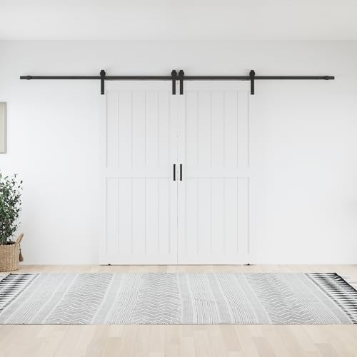 68 x 84 in Manufactured Solid Wood Paneled Double Sliding Barn Door with Installation Hardware Kits