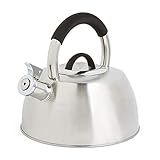 VonShef Stove Top Kettle, Stainless Steel Whistling Teakettle, Silver 2.5L Induction Kettle, Hob Teakettle with Stay Cool Handle & Grip, Suitable for All Hob Types