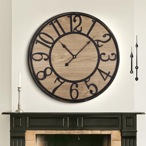 Mee 2ou Large Wall Clock for Living Room Decor - Non-Ticking, Silent, Battery Operated Modern...