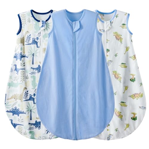 Image of Duomiaomiao 3 Pack Baby Sleep Sack 100% Organic Cotton Lightweight Breathable Comfy Toddler Sleeping Sack (0.5tog Dinosaurs, Small)