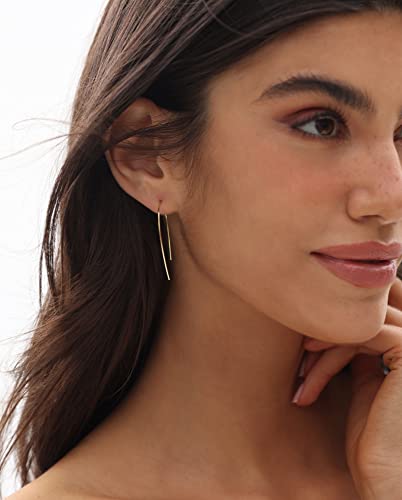 Flyearth Handmade Threader Earrings For Women Pull Through Chunky Gold Open Hoop Statement Jewelry Earrings Plated 925 Sterling Silver Rings Thick 14K Gold Teardrop Trendy Drop Dangle Women's Earrings #TOP1