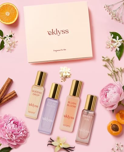 Image of Luxury Perfume Set For Her, Classic Edition, 4 x 20ml Pack, Sweet Sin, Blush Bloom, Sugar Bloom, Queens Drop, All Day Long Lasting Fragrance