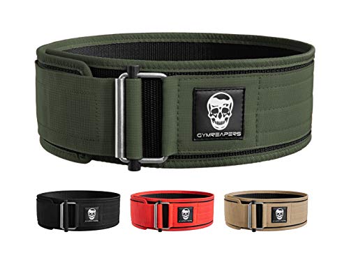 Gymreapers Quick Locking Weightlifting Belt for Bodybuilding, Powerlifting, Cross Training - 4 Inch Neoprene with Metal Buckle - Adjustable Olympic Lifting Back Support (Ranger Green, X-Large)