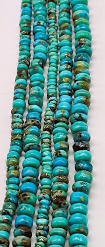 Natural Turquoise Beads, Genuine Arizona Kingman Turquoise Smooth Polished Rondelle Flat Round Loose Gemstone Beads2
