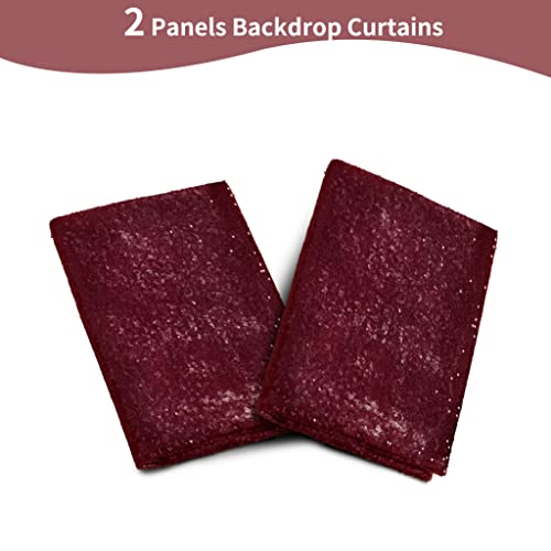 Image of Burgundy Sequin Backdrop Curtains,2 Panels 2FTx8FT Burgundy Curtain Backdrop Glitter Party Decorations Background Drapes for Wedding Birthday Anniversary Graduation Photo Booth Decor