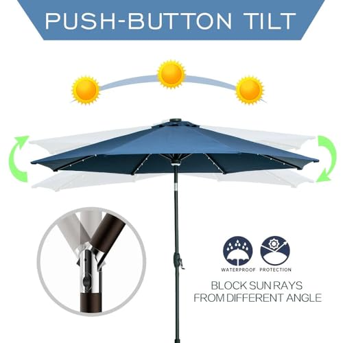 Image of Invezo Led Metal center Pole Center Pole Outdoor Garden Umbrella with Solar Panel (9 ft dia) with Base