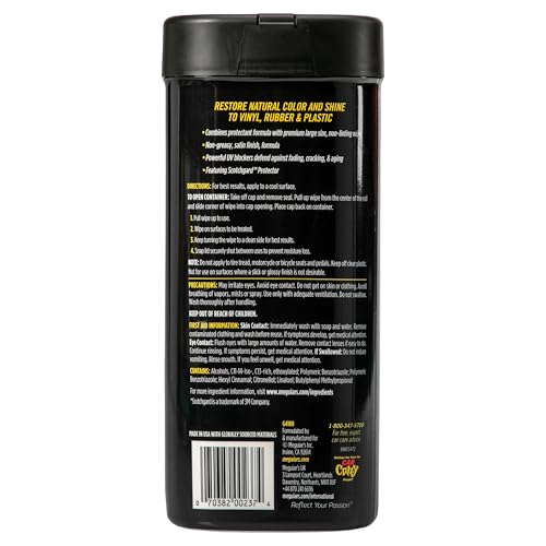 Meguiar's Natural Shine Protectant Wipes - 30 Full Size Car Care Wipes Clean and Protect Vinyl, Rubber, and Plastic Surfaces - Streak-Free Wipes with UV Protection and Leave a Satin, Non-Greasy Shine