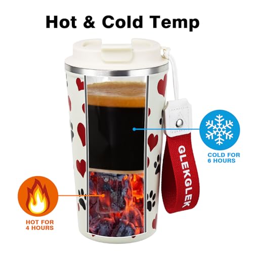 GLEKGLEK Travel Coffee Mugs 500ml, Double Walled Insulated Drink Cup 2 Pack, Cat and Dog Print for Him Her - Image 2