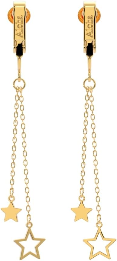 Aloha Earrings Non Pierced Clip On Double Chains with Star Ends Dangling Earrings - Image 3