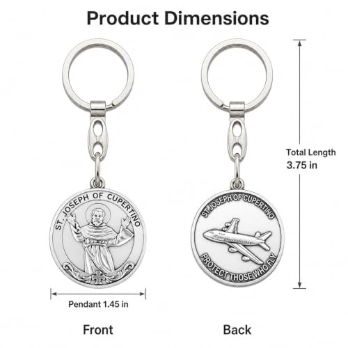 Image of Brilucky St Joseph of Cupertino Medal Keychain,Saint Joseph of Cupertino Key Chain for Pilot,Aviators, Air Travelers,Airplane Gifts,Catholic Religious Airplane Keychain,Flight Attendant Essentials