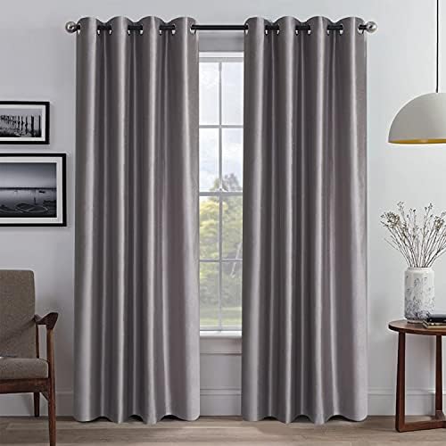 GYROHOME Faux Silk Room-Darkening Blackout Curtains (Beige Liner) Solid Window Treatment Drapes for Bedroom Living Room, Thermal Insulated Ring Top (2Panels, 52x84inch,Warm Gray)