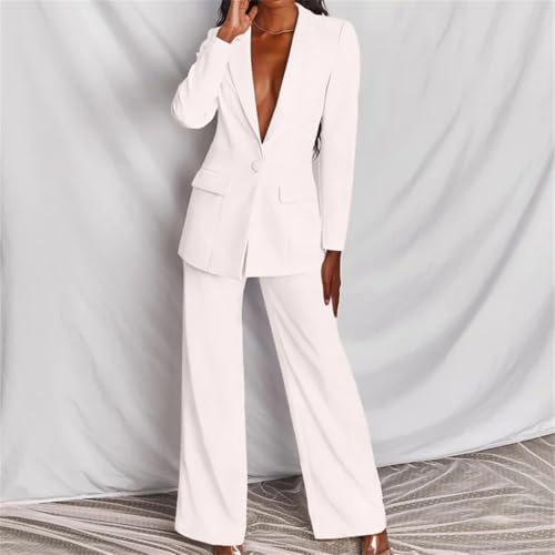 Women Blazers Set Urban Long Pants Blazer Suit Solid Two Pieces Office Lady Loose Clothes3
