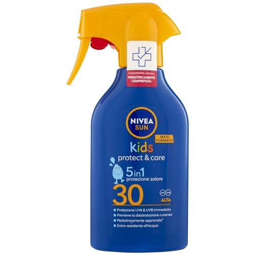 NIVEA SUN Kids Maxi Spray Protect & Care SPF 30 270ml, Sonnencreme 30 Kinder 3+ Jahre, Sonnenschutz 30 Kinder Spray extra wasserfest und schweißfest mit Panthenol, Vitamin C & E