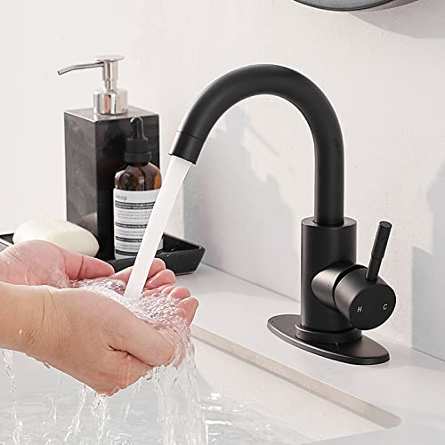 Homevacious Bar Sink Faucet Single Hole,Matte Black Bathroom Faucet,Modern Mini Kitchen Sink Faucet, Single Handle Rv Vanity Wet Bar Sink Faucet With 360 Swivel Spout And Deck Plate #TOP21